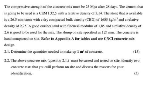 Solved The compressive strength of the concrete mix must be | Chegg.com