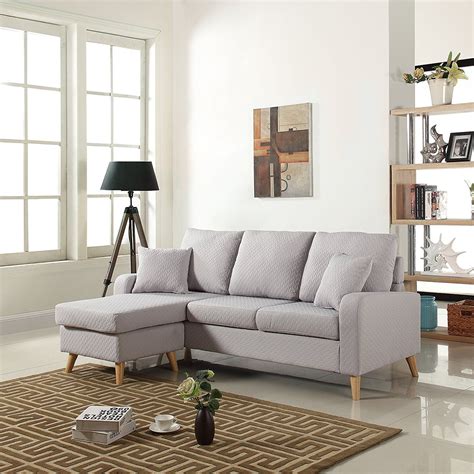 Light Grey Small Space Furniture Sectional Sofa with Reversible Chaise ...