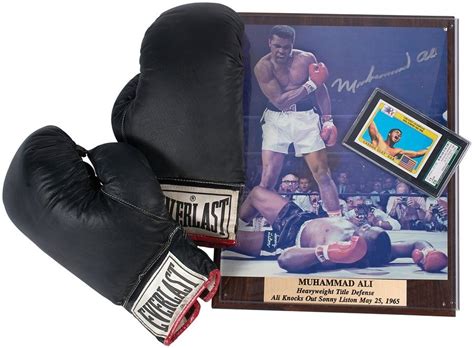 Muhammad Ali Autographed Boxing Gloves & Photo Plaque