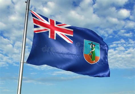 Montserrat Flag Waving with Sky on Background Realistic 3d Illustration ...