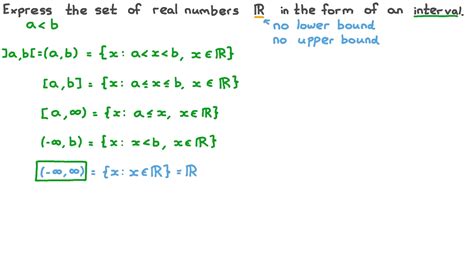 Question Video: Writing the Interval That Represents the Set of Real ...