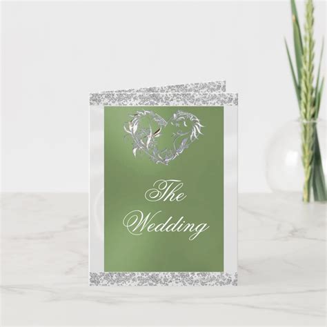 Sage Green, Ribbon & Glitter Border & Heart Invitation | Zazzle