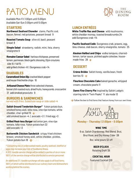 The Attic at Salish Lodge menu in Snoqualmie, Washington, USA