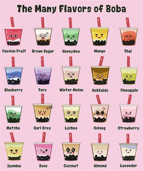 Bubble Tea Menu Boba Drink In Different Flavors Vector, 52% OFF