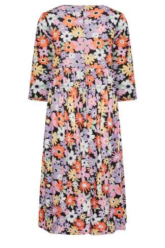 YOURS Curve Plus Size Black Floral Smock Dress | Yours Clothing