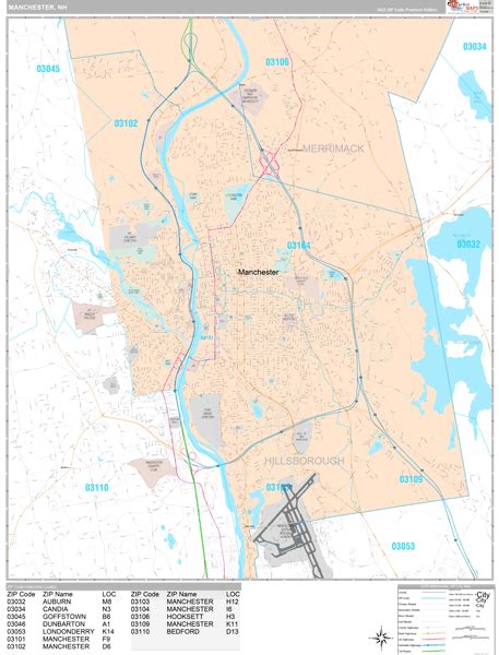 Manchester New Hampshire Wall Map (Premium Style) by MarketMAPS - MapSales