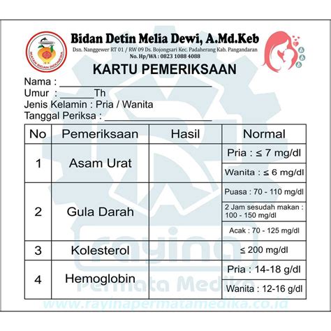 Jual Kartu Periksa Asam Urat, Gula Darah, Kolestrol, Hemoglobin ...