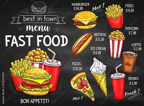 Fast food restaurant menu chalkboard design Stock Vector | Adobe Stock