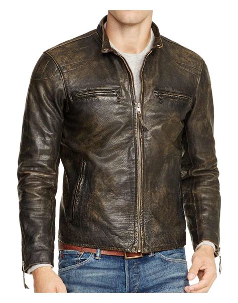 Mens Biker Dark Brown Distressed Leather Jacket - UJackets