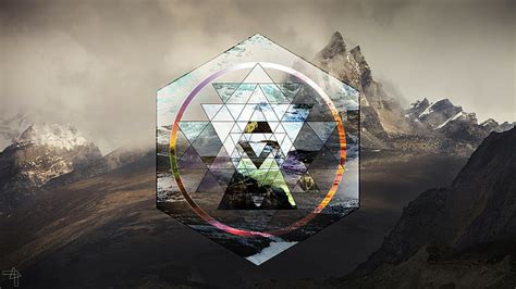 HD wallpaper: landscape polyscape hexagon triangle mountain sri yantra ...