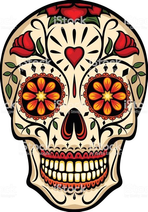 Vector illustration of an ornately decorated Day of the Dead sugar ...