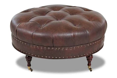 Angelo 37 Inch Round Tufted Coffee Table Leather Ottoman