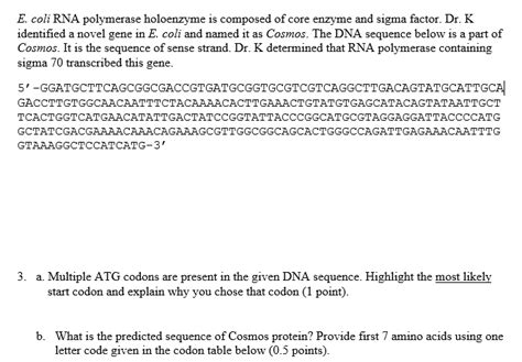 Solved E. coli RNA polymerase holoenzyme is composed of core | Chegg.com