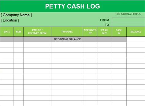 Petty Cash Excel Template