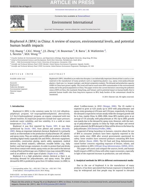 (PDF) Bisphenol A (BPA) in China: A review of sources, environmental ...