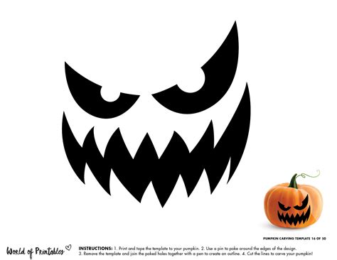 Scary Pumpkin Carving Pattern Angry Jack-o-lantern Printable ...