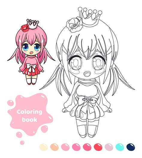 Coloring book for kids. Worksheet for drawing with cartoon anime girl ...