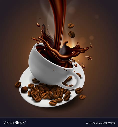 Cup of coffee beans and splash effect Royalty Free Vector