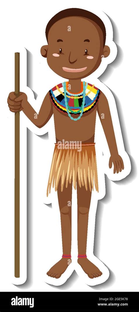 African tribal man cartoon character sticker illustration Stock Vector ...