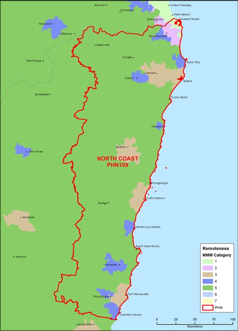 North Coast (NSW) Primary Health Network (PHN) map – Modified Monash ...