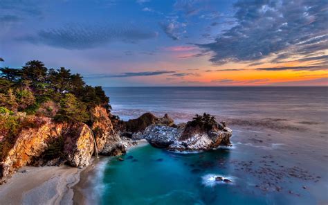 California, Julia Pfeiffer Burns State Park, rocks, coast, trees ...