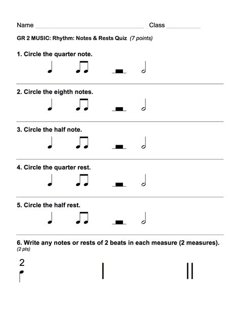 First Grade Music Worksheets