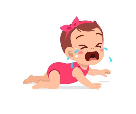 Premium Vector | Cute little baby girl show sad expression and cry