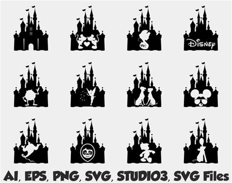 51 Disney Castle Silhouettes SVG Cut Files Vector Clip - Etsy