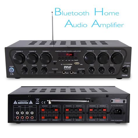 Pyle PTA62BT Bluetooth Home Audio 750 Watt 6 Channel Amplifier Stereo ...