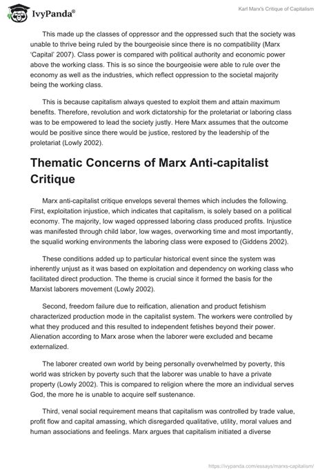 Karl Marx's Critique of Capitalism - 2024 Words | Essay Example