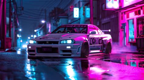 JDM Nissan Skyline GTR R34 Neon Street Live Wallpaper - MoeWalls