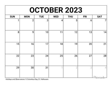 October 2023 & 2024 Calendars | Free Printable with Holidays