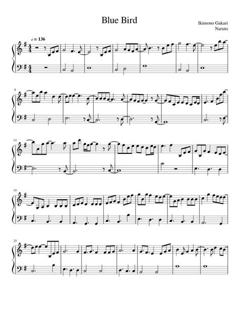 Blue Bird by Ikimono Gakari from Naruto - Easy Sheet music for Piano ...