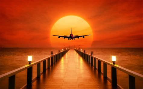 Airplane Sunset Takeoff Wallpapers | HD Wallpapers | ID #24889