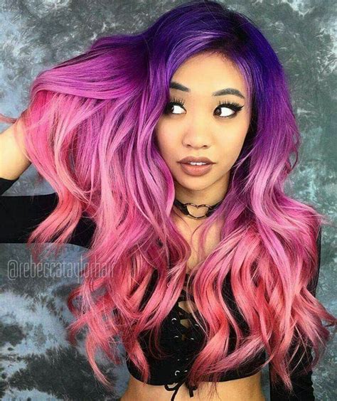 Purple to pink ombre hair | Hair styles, Hair color pink, Pink ombre hair