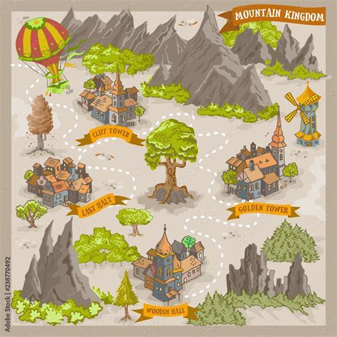 Fantasy adventure map for cartography with colorful doodle hand draw ...