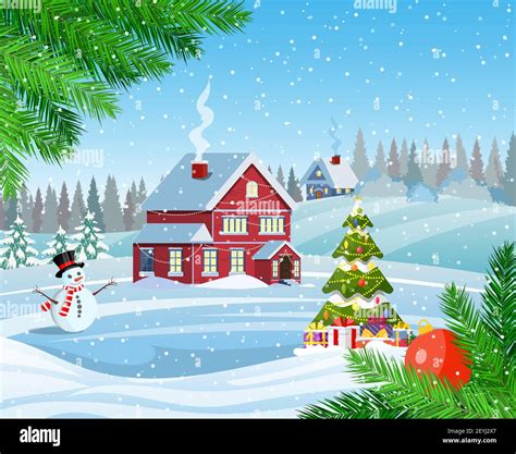 snowy village landscape Stock Vector Image & Art - Alamy