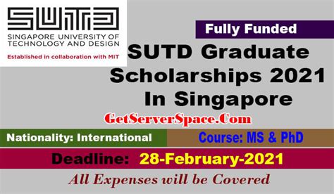 SUTD Graduate Scholarships 2021 In Singapore For MS & PhD