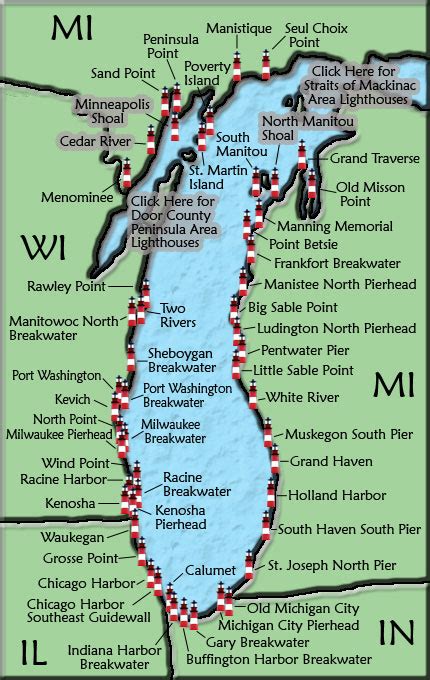 Lake Michigan Lighthouses Map | Shelly Lighting