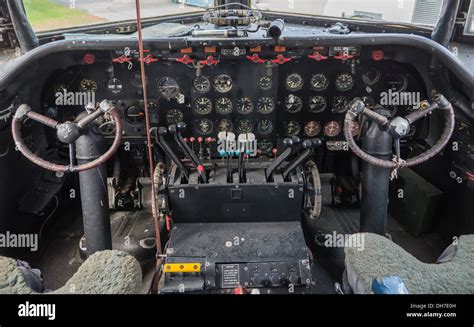 Inside the cockpit of a vintrage Doiuglas DC4 plane Stock Photo ...