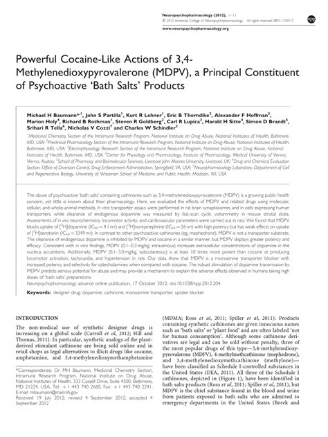 (PDF) Powerful Cocaine-Like Actions of 3,4-Methylenedioxypyrovalerone ...