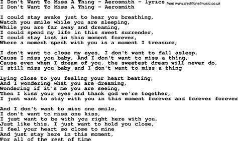 Love Song Lyrics for:I Don't Want To Miss A Thing - Aerosmith