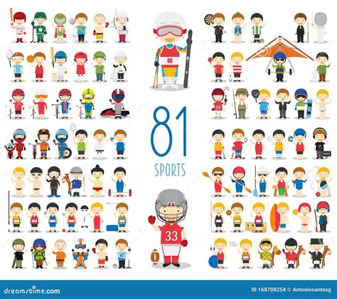 Set of 81 Different Sports in Cartoon Style. Kids Characters Vector ...