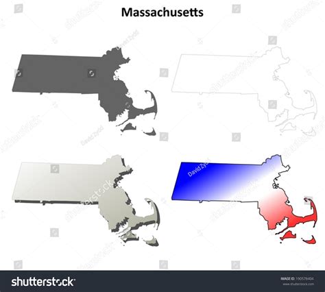 Massachusetts Outline Map Set Vector Version Stock Vector 190578404 ...