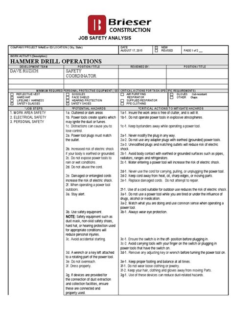 Hammer Drill Operations: Job Safety Analysis | PDF | Trigger (Firearms ...