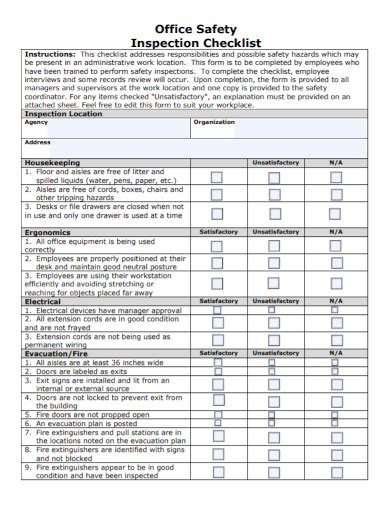 Office Safety Inspection Checklist