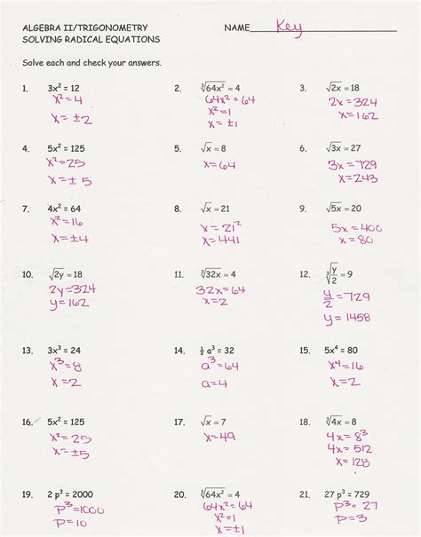 Solve Radical Equations Worksheet | Simplifying radical expressions ...