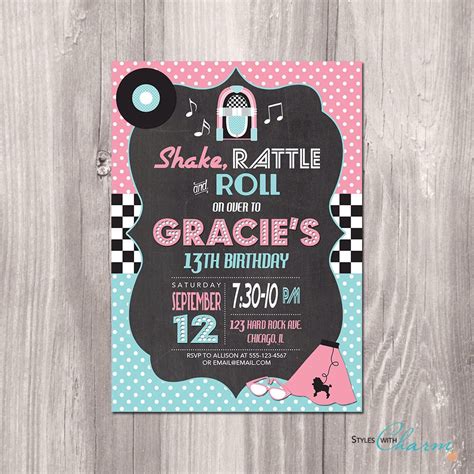 50's Birthday Invitation, Fifties Birthday Invite, Sock Hop rock n roll ...