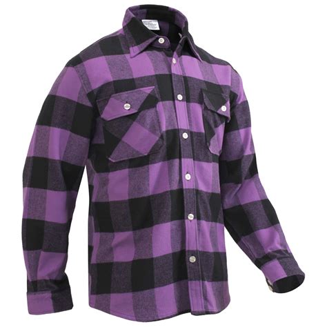 Heavyweight Men's Purple and Black Plaid Flannel Shirt