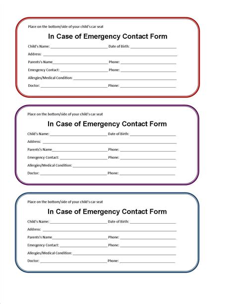 Printable Emergency Contact Form For Car Seat | Emergency intended for ...